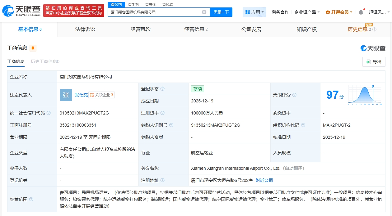 廈門翔安國際機場公司正式成立，注冊資本10億開啟航空服務(wù)新篇章